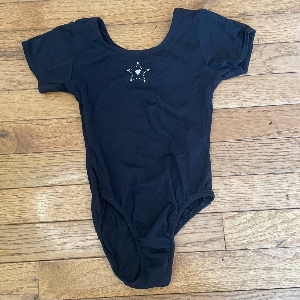VINTAGE 90s JACQUES MORET BLACK STAR STUDDED GRAPHIC DANCE LEOTARD SIZE 6/7